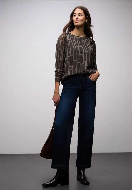 Gedessineerde chiffon blouse darkest brown