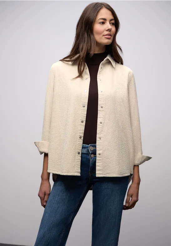 Lange corduroy overhemdblouse cotton beige