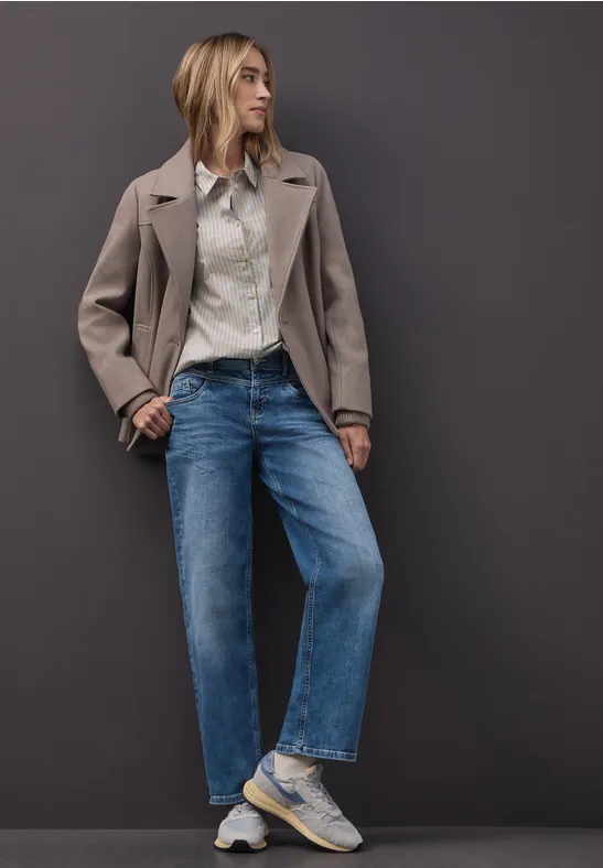 Gestreifte Business Bluse cotton beige