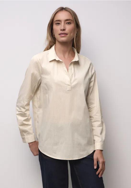 Gestreepte zakelijke blouse cotton beige