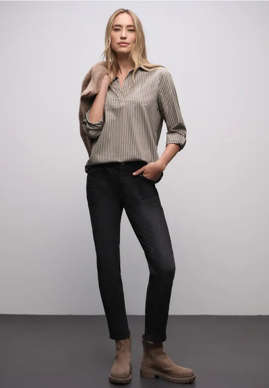 Gestreifte Business Bluse light terra mocha