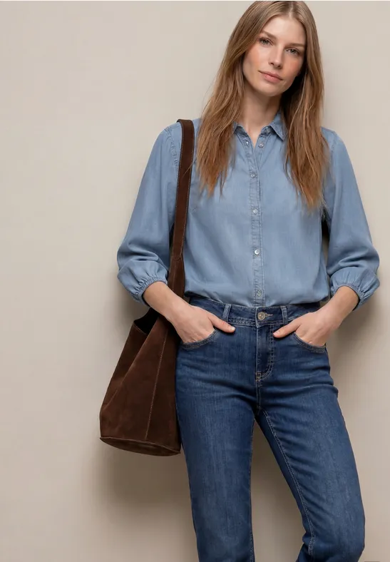 Chemisier à manches 3/4 en look denim Light Blue soft wash