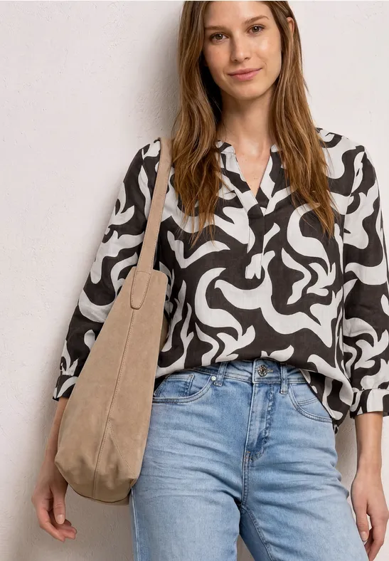 Bluse mit Split Neck aus Leinenmix espresso brown