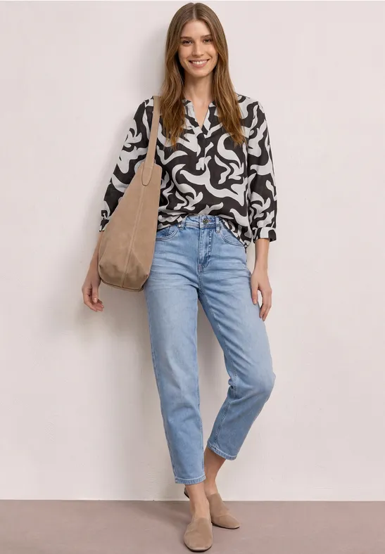 Bluse mit Split Neck aus Leinenmix espresso brown