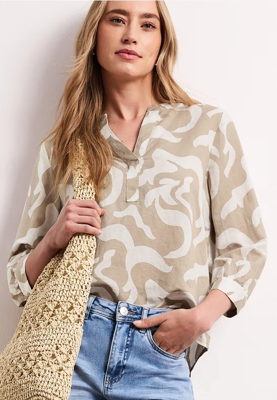 Blouse à col fendu en lin mélangé timeless beige