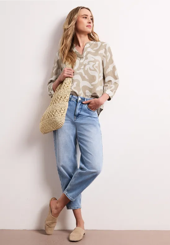 Blouse à col fendu en lin mélangé timeless beige