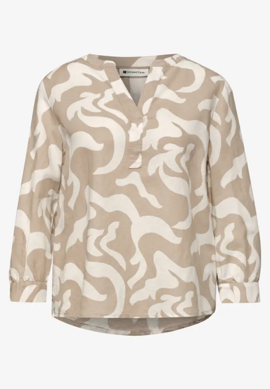 Blouse à col fendu en lin mélangé timeless beige