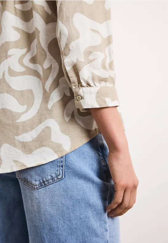 Blouse à col fendu en lin mélangé timeless beige