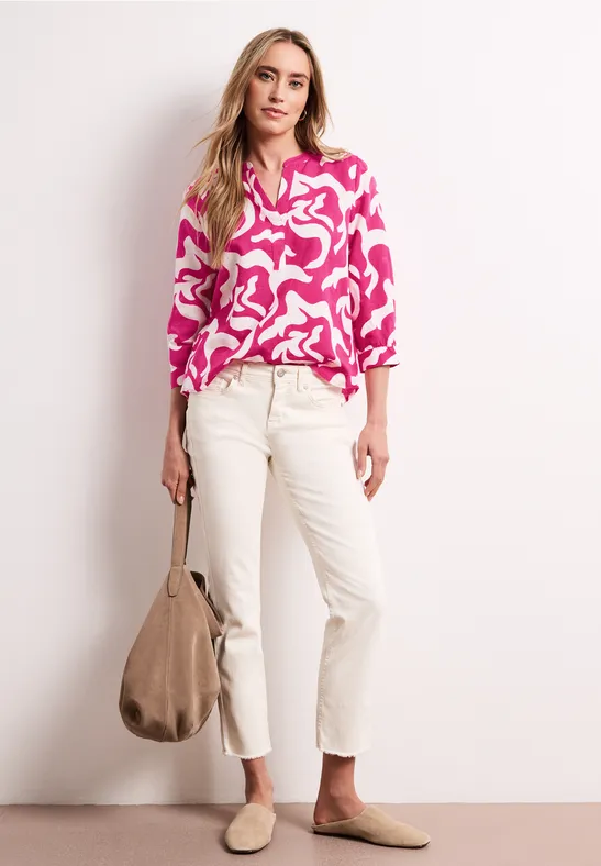Bluse mit Split Neck aus Leinenmix magenta dream