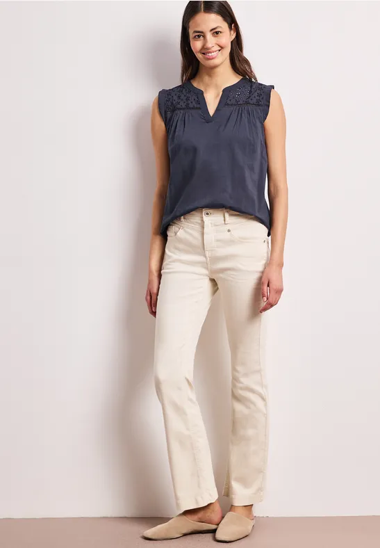 Blusentop mit Split Neck und Shiffleydetails tempest blue