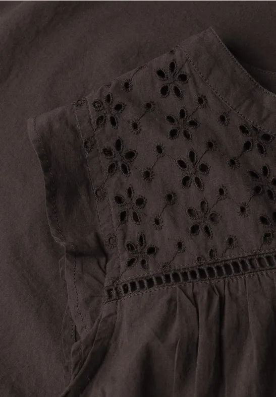 Blusentop mit Split Neck und Shiffleydetails espresso brown