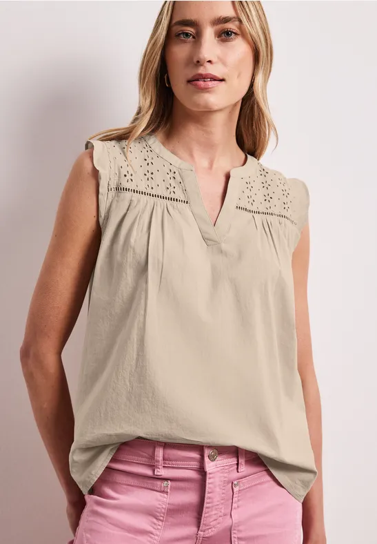 Bluzka z dekoltem typu split neck i detalami w stylu shiffley clay sand