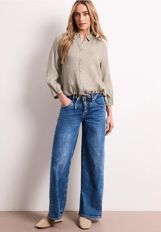 3/4-Arm Hemdbluse aus Leinen mit Streifen timeless beige