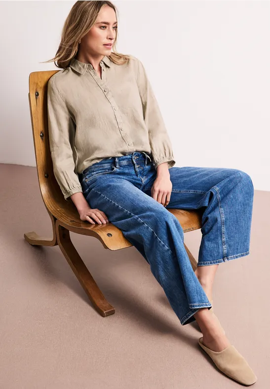 3/4-Arm Hemdbluse aus Leinen mit Streifen timeless beige