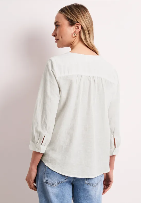 Bluse mit Split Neck aus Leinenmix off white