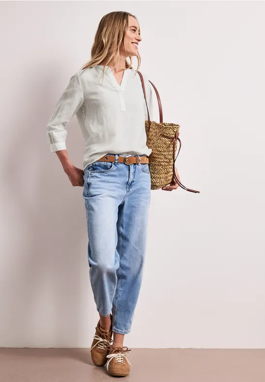 Bluse mit Split Neck aus Leinenmix off white