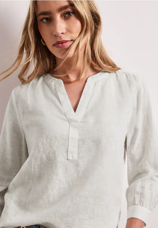 Bluse mit Split Neck aus Leinenmix off white