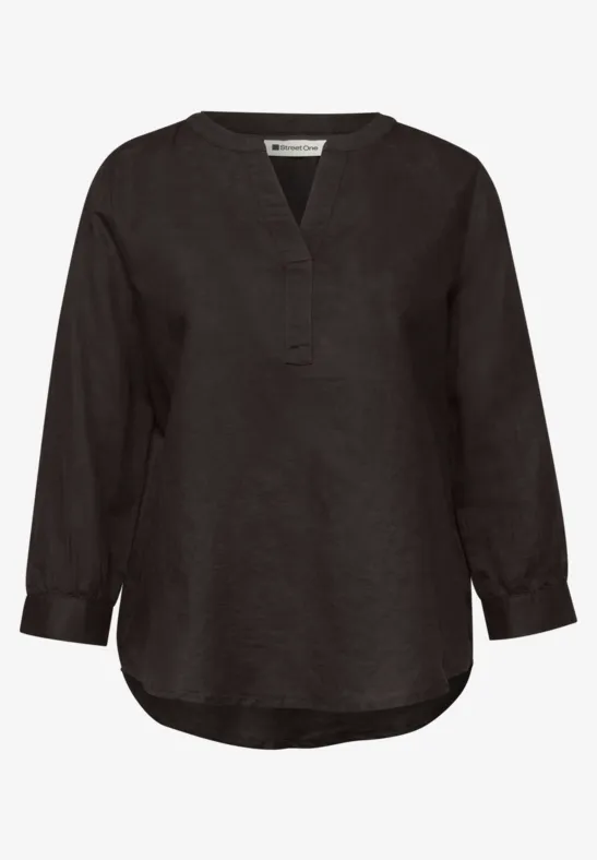 Bluse mit Split Neck aus Leinenmix espresso brown