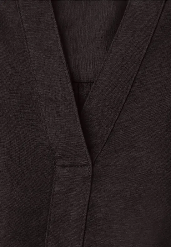 Bluse mit Split Neck aus Leinenmix espresso brown