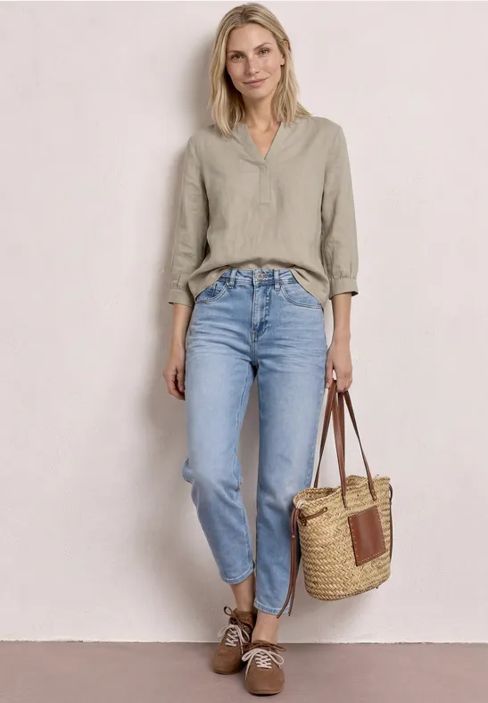 Bluzka koszulowa typu split neck z mieszanki lnu timeless beige