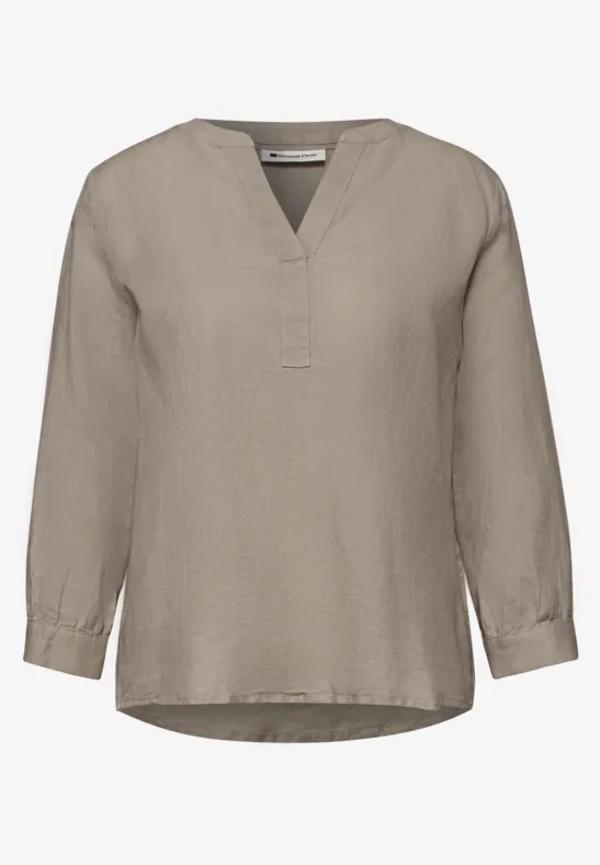 Bluzka koszulowa typu split neck z mieszanki lnu timeless beige