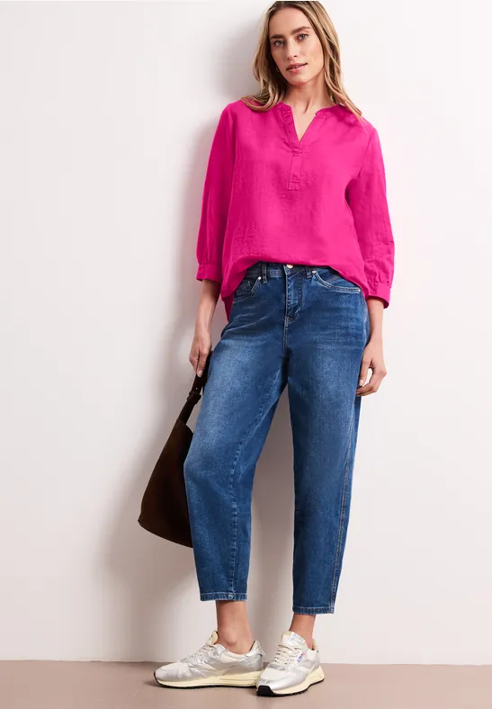 Bluse mit Split Neck aus Leinenmix magenta dream