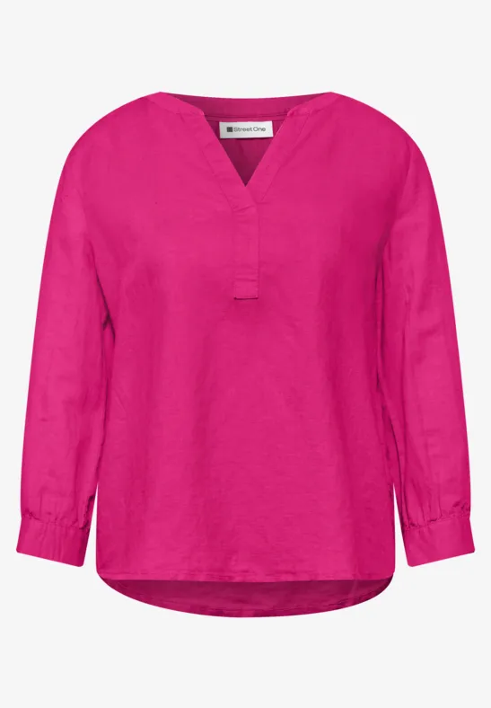 Bluse mit Split Neck aus Leinenmix magenta dream