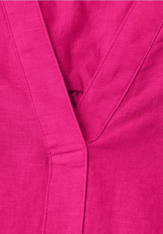 Bluse mit Split Neck aus Leinenmix magenta dream