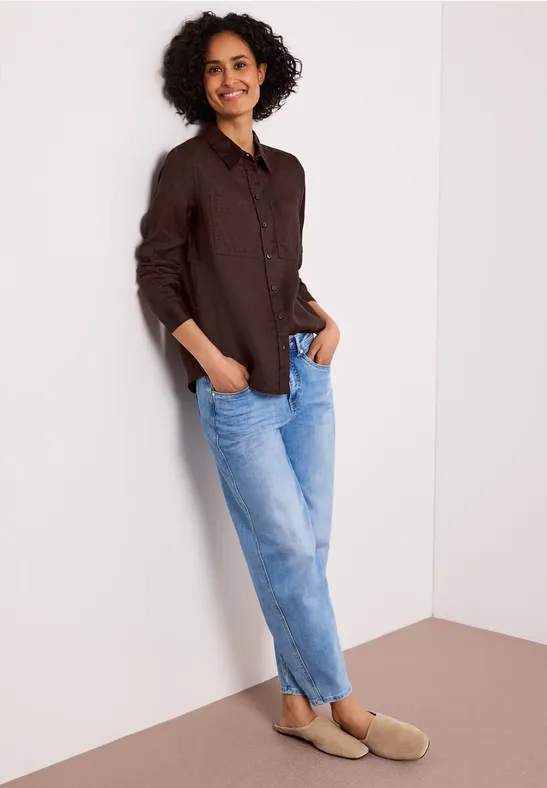 Langarm Bluse mit Brusttaschen espresso brown