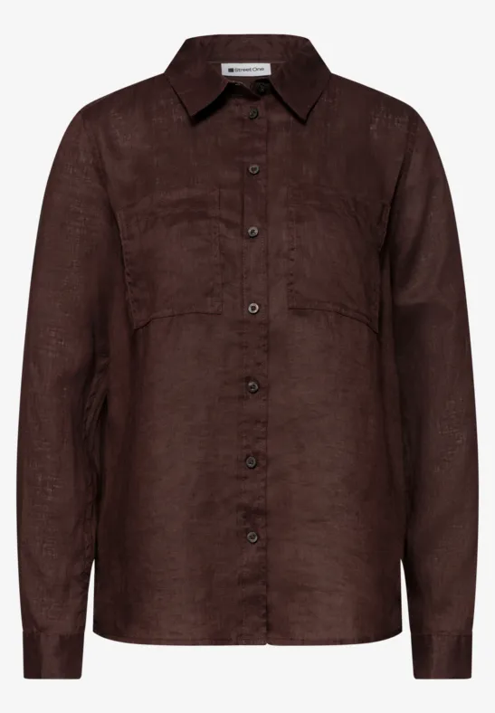 Langarm Bluse mit Brusttaschen espresso brown