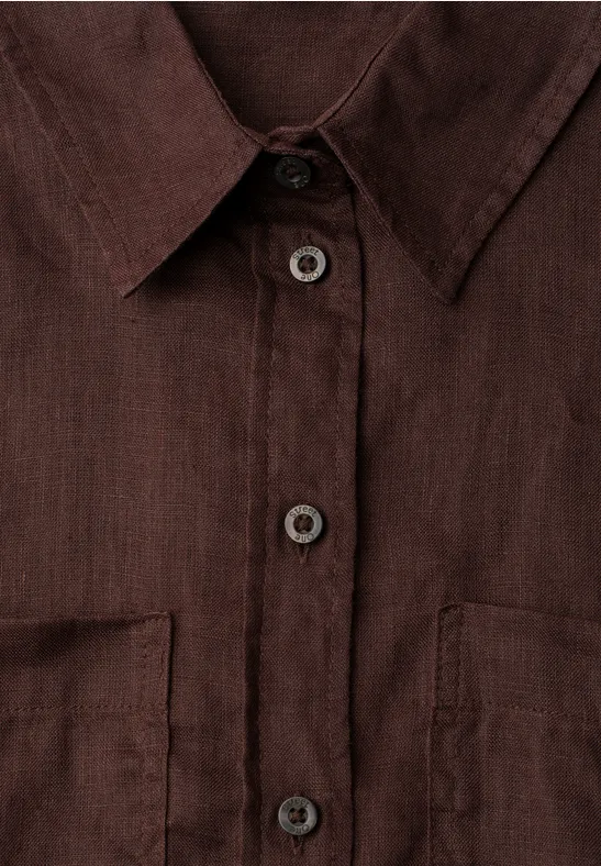 Langarm Bluse mit Brusttaschen espresso brown