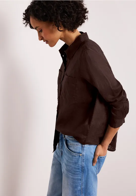 Langarm Bluse mit Brusttaschen espresso brown