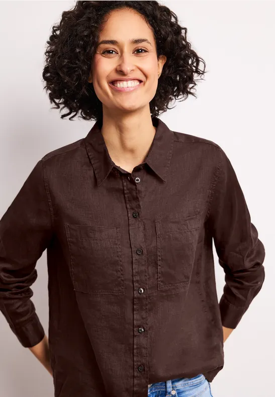 Langarm Bluse mit Brusttaschen espresso brown