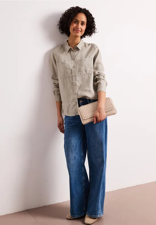 Langarm Bluse mit Brusttaschen timeless beige