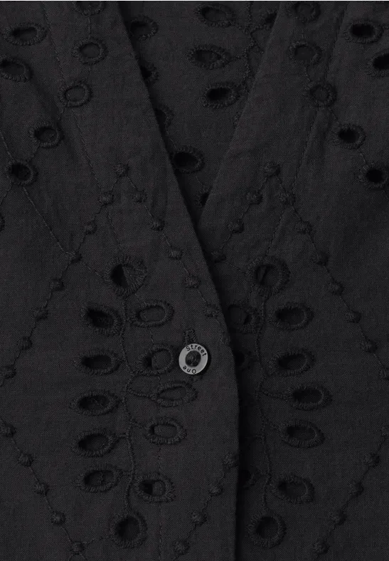 Blouse met gespleten hals en Shiffley-patroon Black