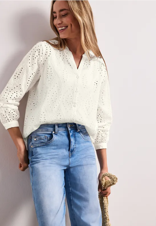 Blouse à col fendu et motif Shiffley off white
