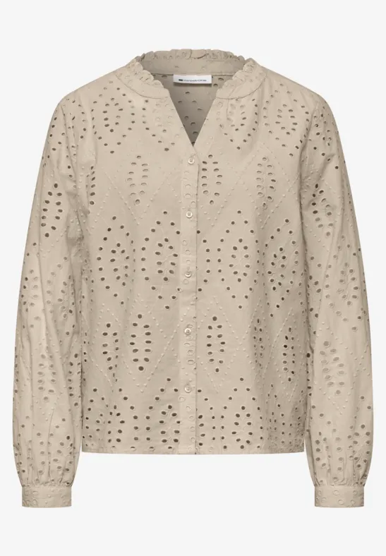 Blouse met gespleten hals en Shiffley-patroon clay sand