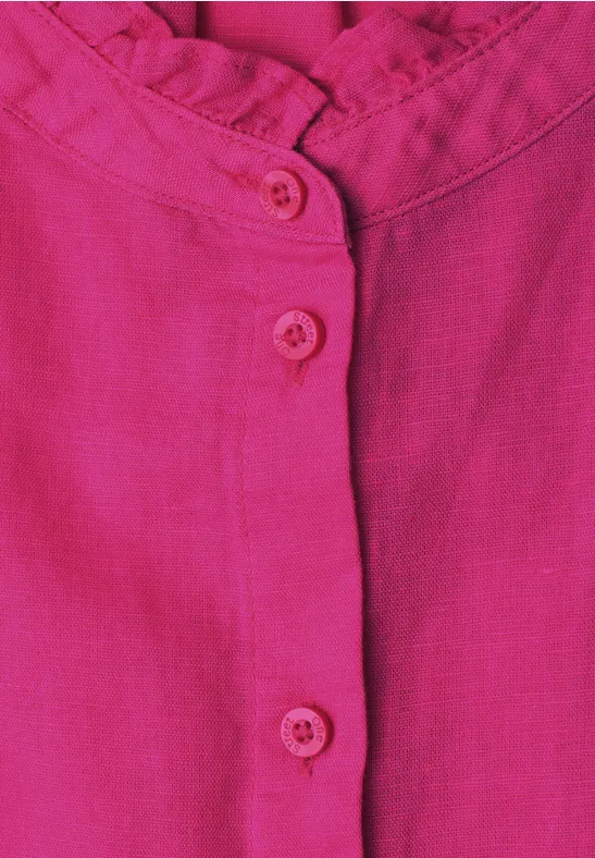 Knallpinkes Leinenhemd mit Stehkragen und dreifacher Knopfleiste