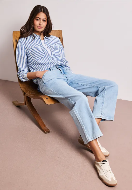 Langarm Hemdbluse aus Leinen drift blue