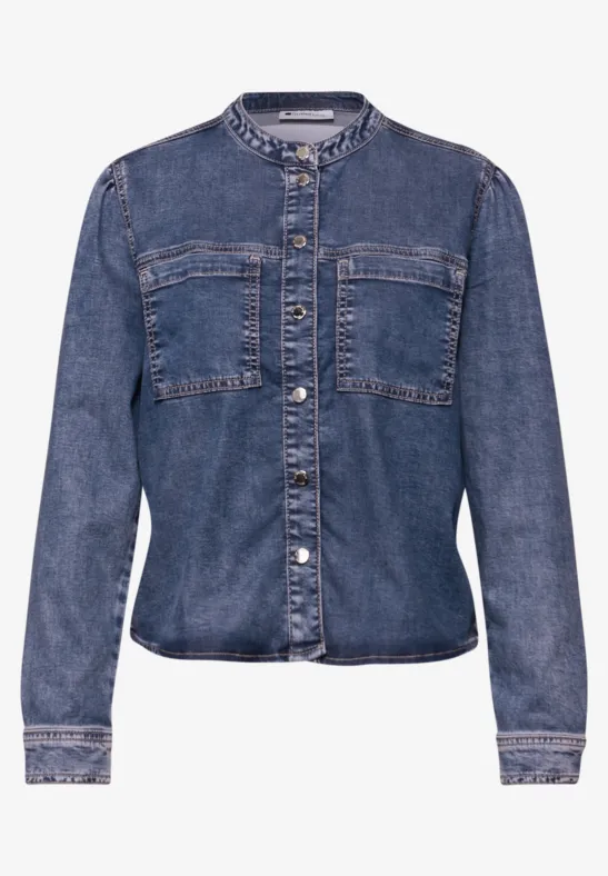 Bluse mit Brusttaschen Medium Blue Soft washed