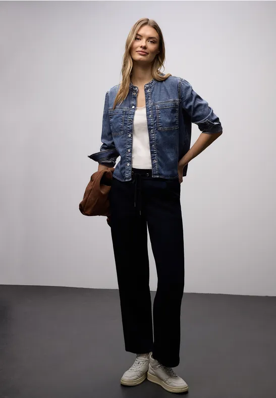 Bluse mit Brusttaschen Medium Blue Soft washed