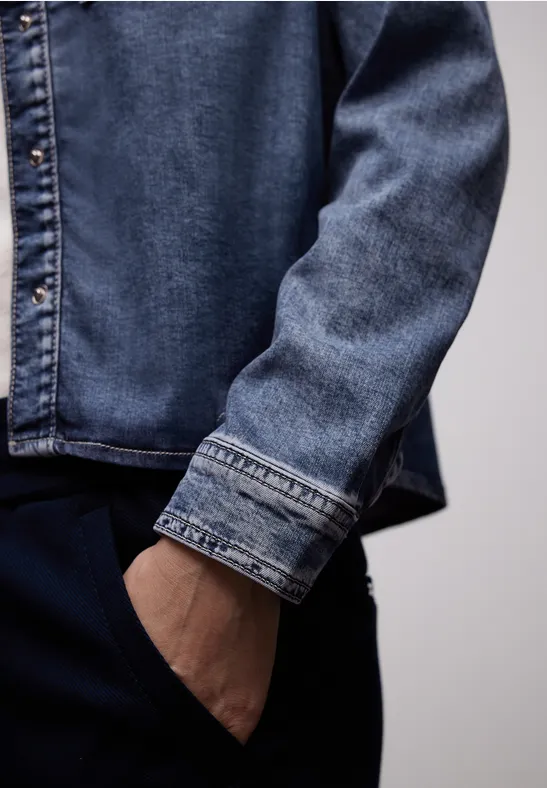 Bluse mit Brusttaschen Medium Blue Soft washed