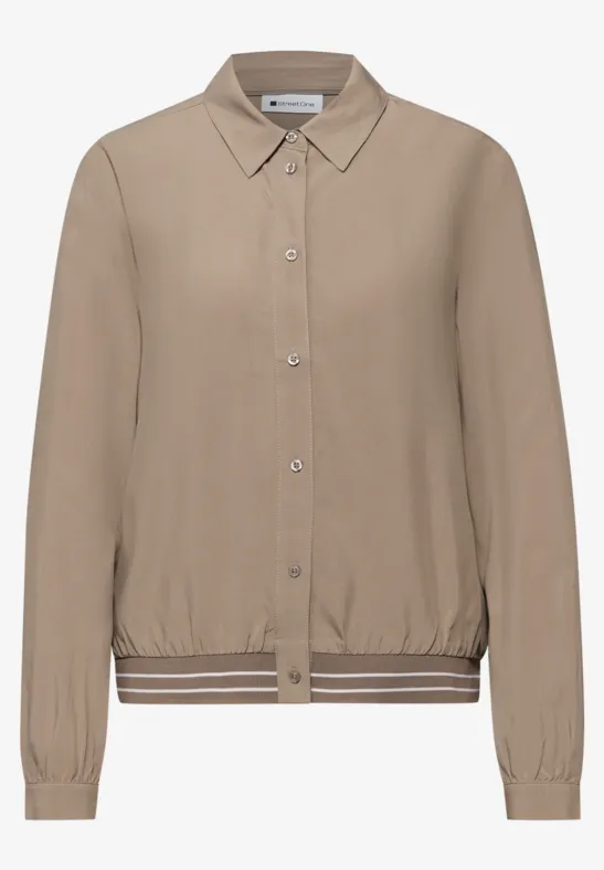 Bluzka koszulowa z detalami w stylu college light terra mocha