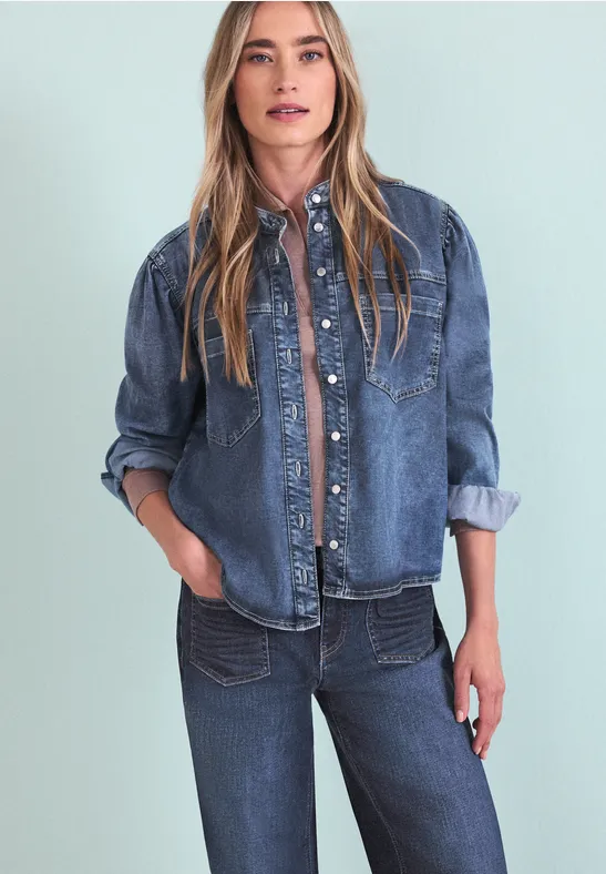 Denim Hemdbluse Medium Blue Soft washed