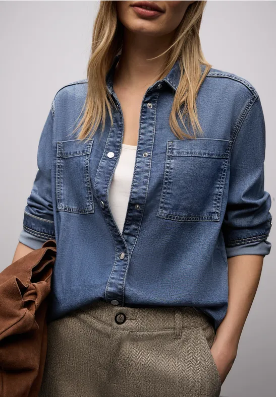 Denim Hemdbluse Medium Blue Soft washed