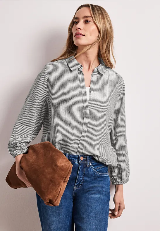 3/4-Arm Hemdbluse aus Leinen mit Streifen Black