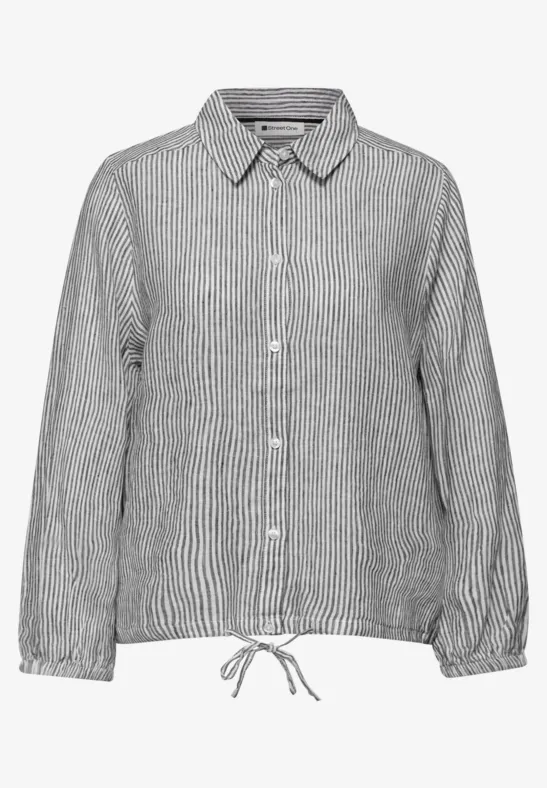 3/4-Arm Hemdbluse aus Leinen mit Streifen Black