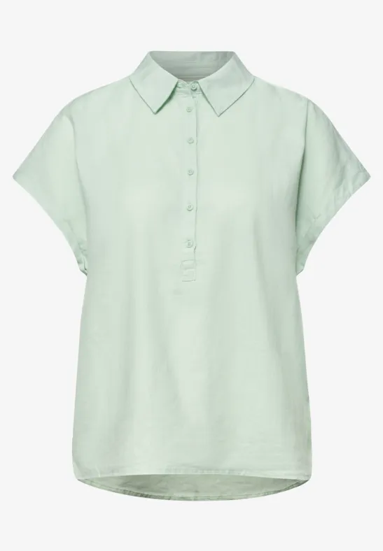 Pastelgroen overhemd met korte mouwen, kraag en knopenrij