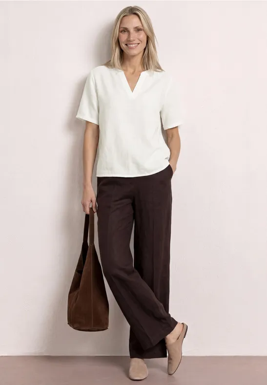 Blouse met gespleten hals van linnenmix off white