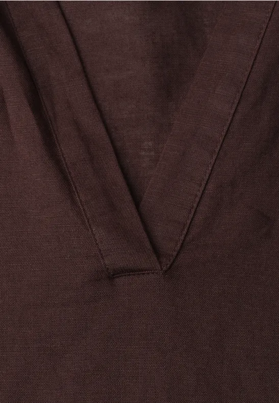 Blouse met gespleten hals van linnenmix espresso brown